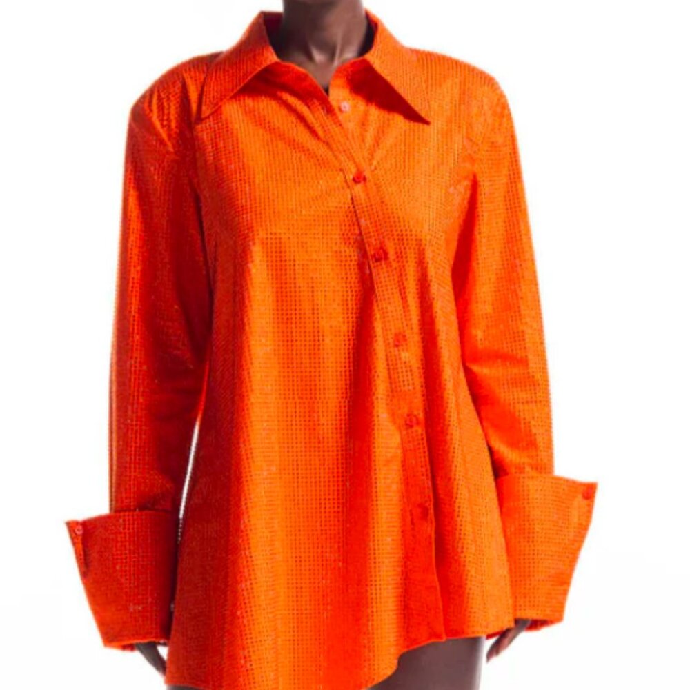 HANIFA LIAH ORANGE CRYSTAL SHIRT DRESS RUNWAY